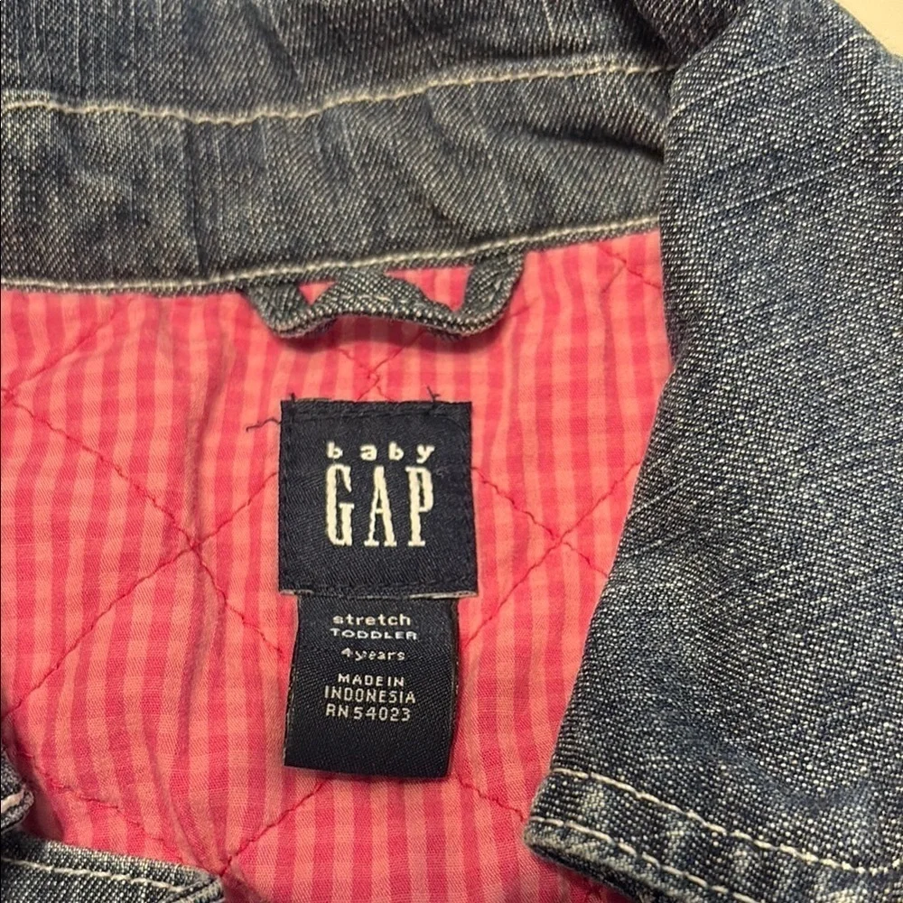 GAP Blue and Pink Cropped Jean Jacket